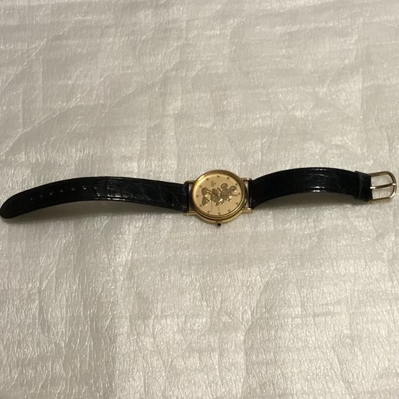 Vintage Disney Mickey Mouse gold face watch by Lorus w/ black watch band main image 4